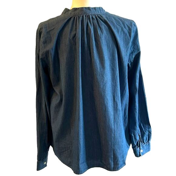 LOFT Lounge Blue Denim Chambray Boho Western Top Long Sleeve Embroidery XS - Picture 2 of 6